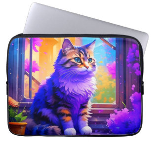 Niedliche Cat Sitting in Window Ai Art Laptopschutzhülle