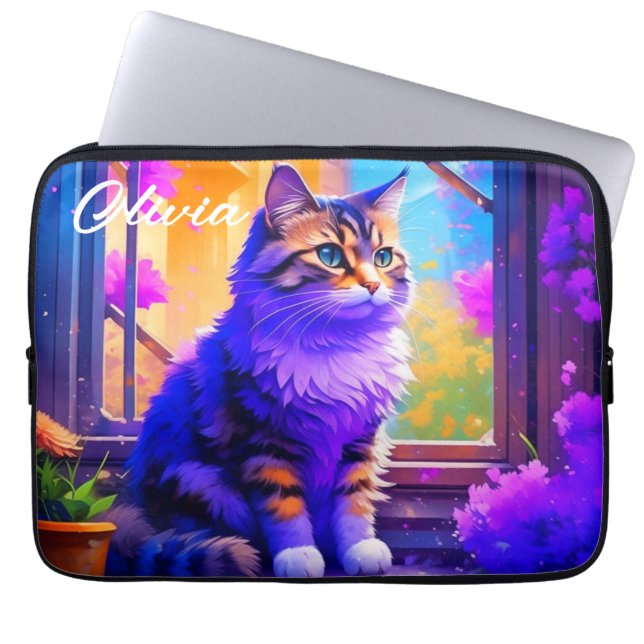 Niedliche Cat Sitting in Window Ai Art Laptopschutzhülle (Vorderseite)