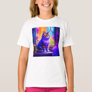 Niedliche Cat Sitting in Window Ai Art T-Shirt