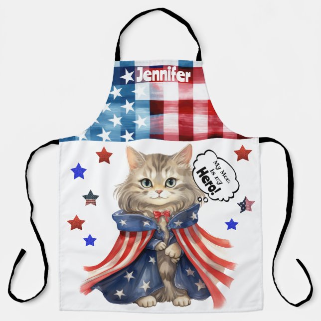 Niedliche Cat Super Hero Mama All-over Print-Schür Schürze (Vorderseite)