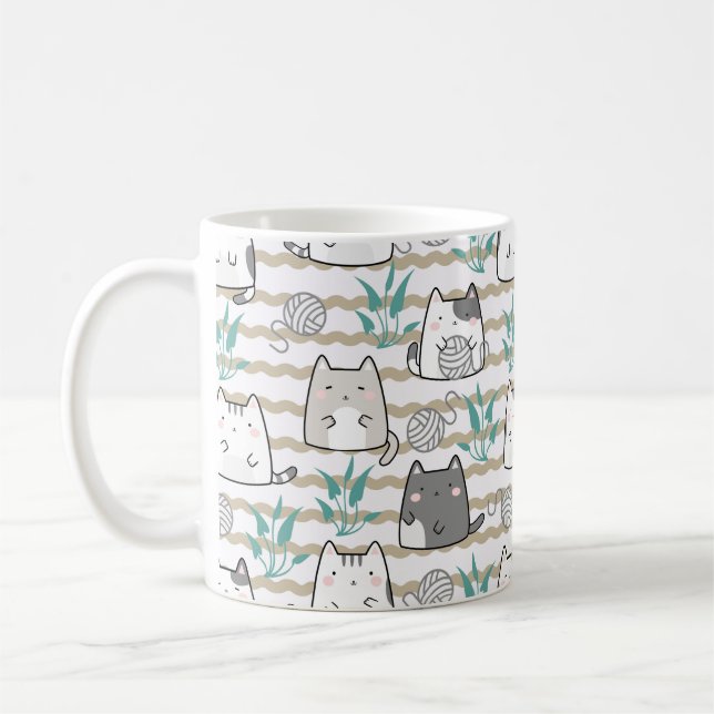 Niedliche Cat Tasse - Spielende Kätzchen mit Garn (Links)