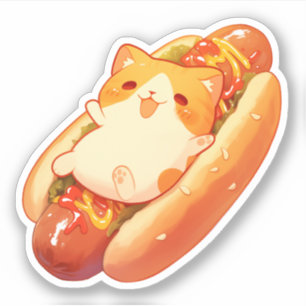 Niedliche Cat- und Hotdog-Aufkleber Aufkleber