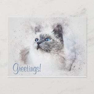 Niedliche Cat Watercolor Postkarte