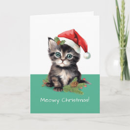 Niedliche Cat Wear Weihnachtsmannmütze Meowy Weihn Karte