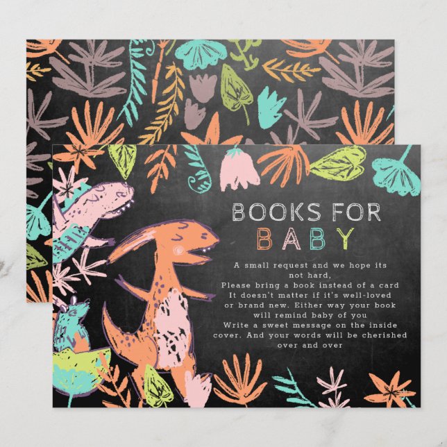 Niedliche Chalkboard Dino Bücher für Kinder Einladung (Vorne/Hinten)