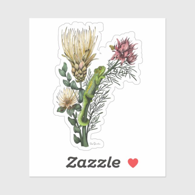 Niedliche Chameleon Bouquet Botanische Kunst Aufkleber (Blatt)