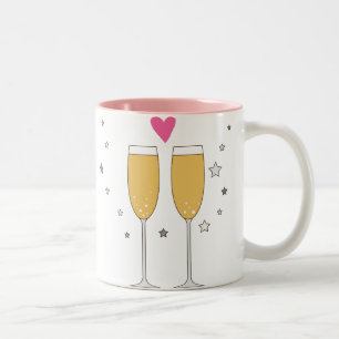 Niedliche Champagneglastoast-Liebe-Herz-Tasse Zweifarbige Tasse