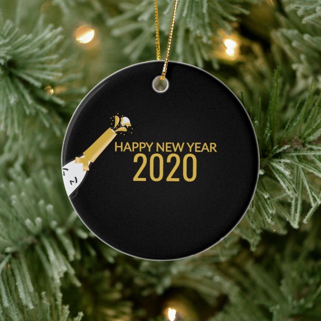 Niedliche Champagnerflasche und viel Glück im neue Keramik Ornament (Baum)