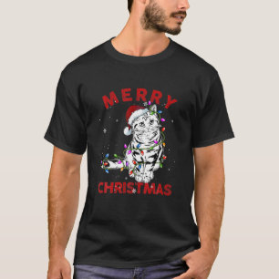 Niedliche Chat Weihnachtsmannmütze Weihnachtslicht T-Shirt