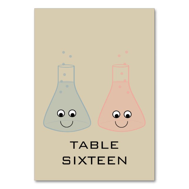 Niedliche Chemie-Hochzeitskarte Tischnummer (Vorderseite)