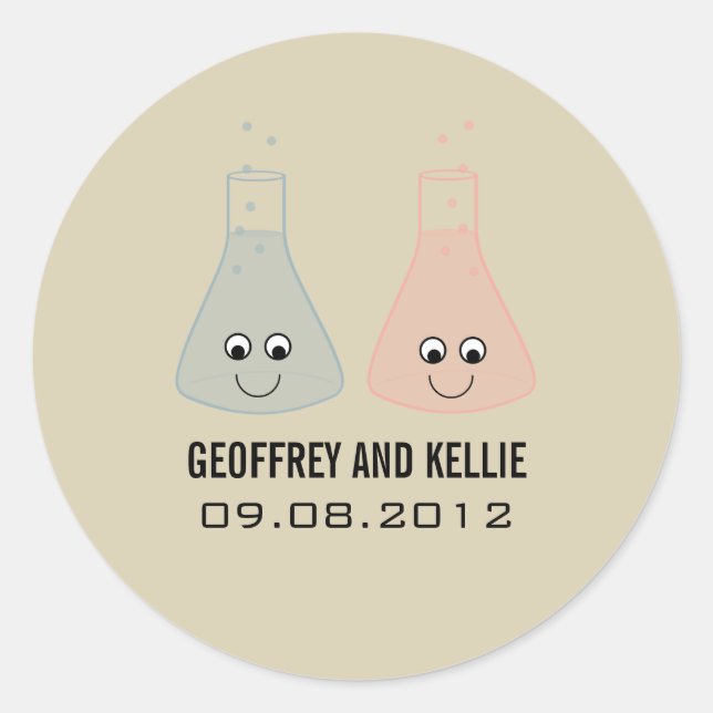 Niedliche Chemie-Hochzeitskleber Runder Aufkleber (Vorderseite)