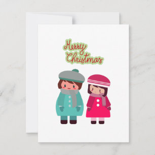 Niedliche Chibi-Junge und Girl-Flat-Ferienkarte Feiertagskarte