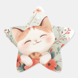 Niedliche Chibi-Katze in Blume Katzenliebhaber Ges Stern-Aufkleber