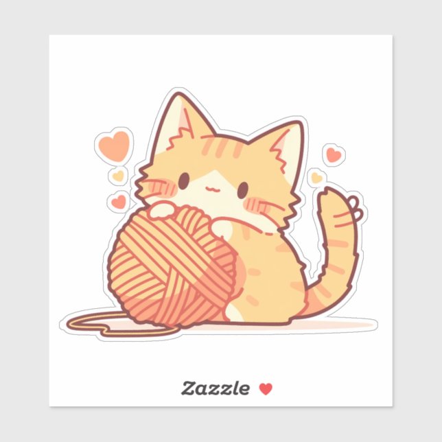 Niedliche Chibi Katze mit Garn - Adorabel Aufkleber (Blatt)