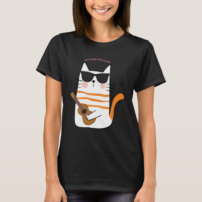 Niedliche Chibi-Katze mit Guitar Funny-Geschenk T-Shirt (Vorderseite)