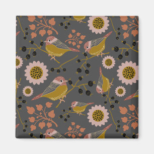 Niedliche Chickade Gold Pink Berries Blume Magnet