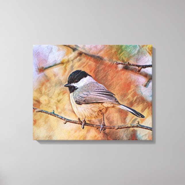 Niedliche Chickadee Bird Fotografy Art Leinwanddruck (Vorderseite)
