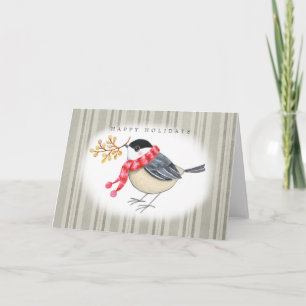 Niedliche Chickadee mit rotem Schal Happy Holidays Feiertagskarte