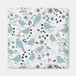 Niedliche Chickadevögel Blaue graue Blume Berries Magnet