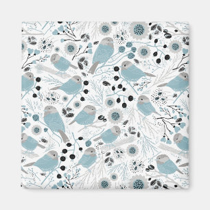 Niedliche Chickadevögel Blaue graue Blume Berries Magnet