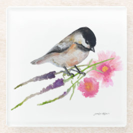 Niedliche Chickadewatercolor Pink-Blume Glasuntersetzer