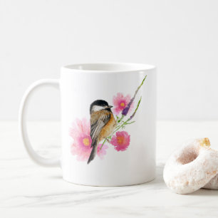 Niedliche Chickadeweine Blume Wasserfarbe Kaffeetasse