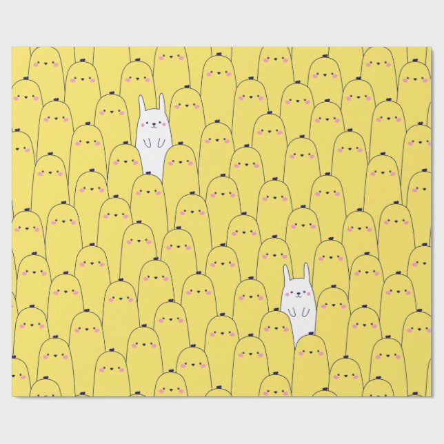 Niedliche Chicks Bunny Pattern Merry Ostergeschenk Geschenkpapier (Flach)