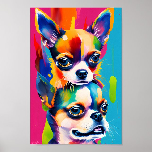 Niedliche Chihuahua-Hunde, buntes Portrait der Dig Poster (Vorne)