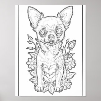 Niedliche Chihuahua mit Blume farbiges Seitenposte Poster