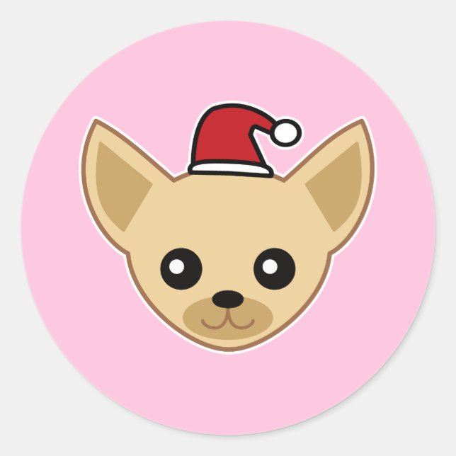 Niedliche Chihuahua-Weihnachtsmannmütze Runder Aufkleber (Vorderseite)