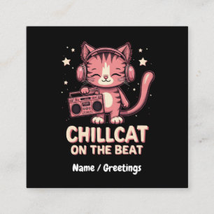Niedliche Chill Cat auf der Beat Trendy Design Quadratische Visitenkarte
