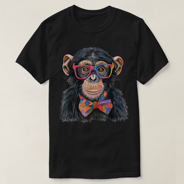 Niedliche Chimp-Brille und Bowtie Chimpanzee T-Shirt (Design vorne)