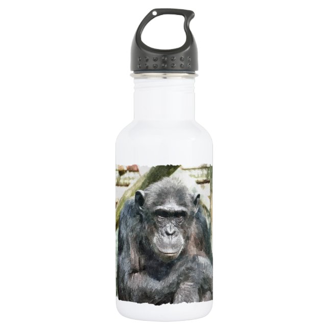 NIEDLICHE CHIMPANZEES EDELSTAHLFLASCHE (Vorderseite)