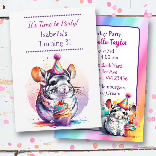 Niedliche Chinchilla Themed Girls Geburtstagsparty Einladung (Von Creator hochgeladen)