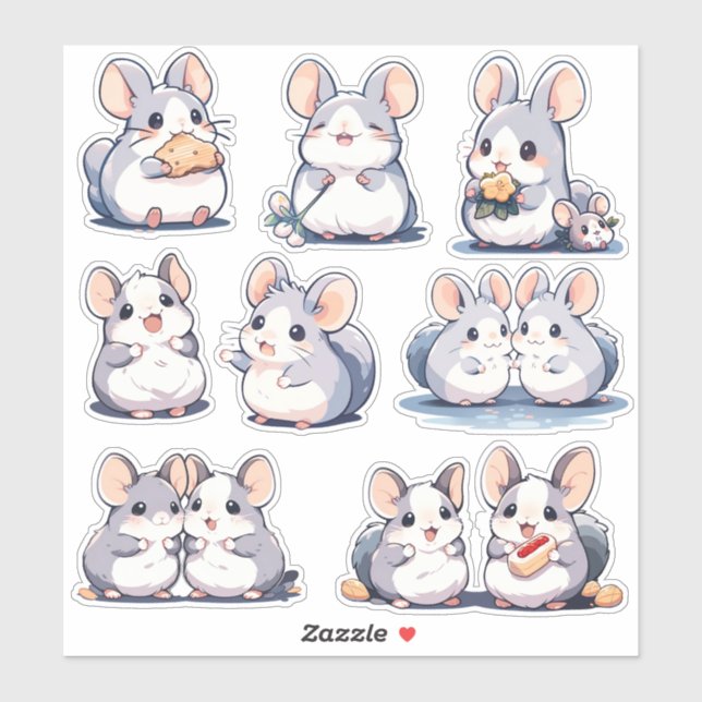 Niedliche Chinchillas, kundenspezifisch geschnitte Aufkleber (Blatt)
