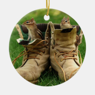 Niedliche Chipmunks in den Stiefeln Keramik Ornament