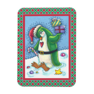 NIEDLICHE CHRISTMAS PENGUIN IN GRÜN, URLAUB MAGNET
