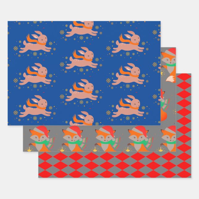 NIEDLICHE CHRISTMAS TIERE FLACHTIGE Wrapping Paper Geschenkpapier Set (Set)
