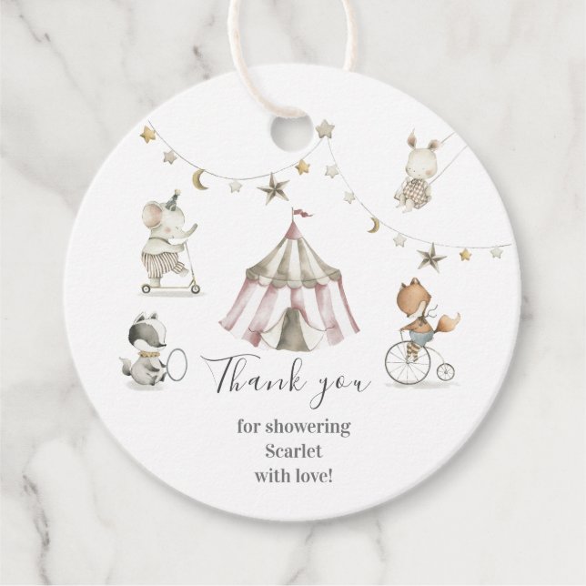 Niedliche Circus Animals Baby Shower Circle Fevor  Geschenkanhänger (Vorderseite)