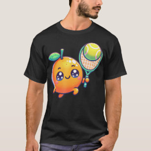 Niedliche Citrus-Tennisorange mit Schläger und T-Shirt