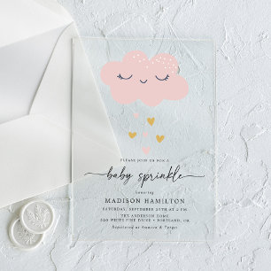 Niedliche Cloud and Hearts Pink und Gold Baby Spri Acryleinladungen
