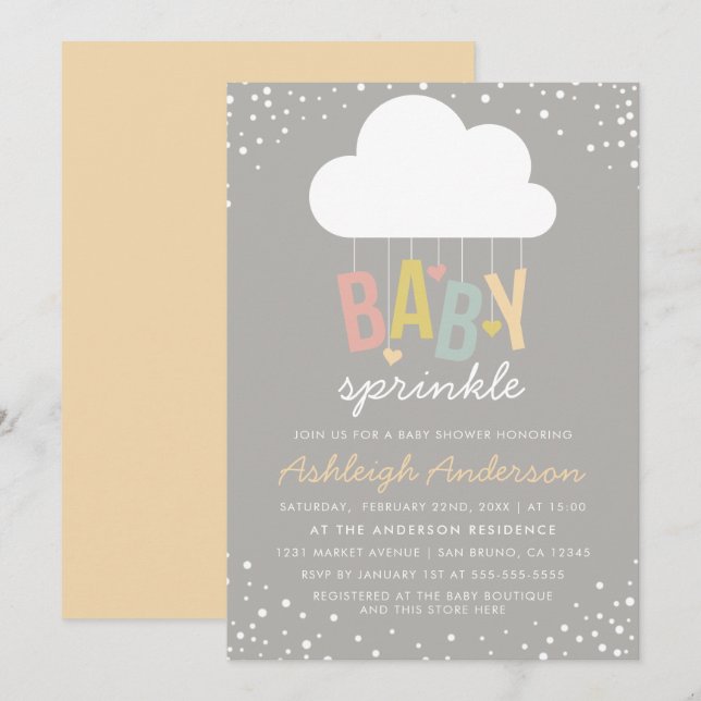 Niedliche Cloud & Confetti Baby Sprinkle Einladung (Vorne/Hinten)