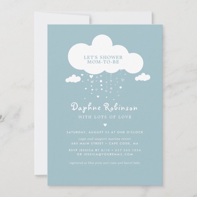 Niedliche Cloud Rain Hearts Baby Shower Einladungs Einladung (Vorderseite)