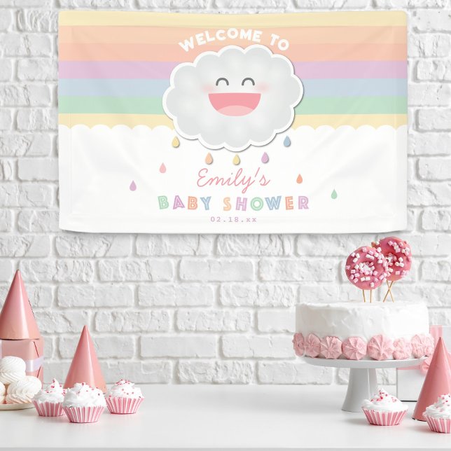 Niedliche Cloud Raindrops Gender Neutral Baby Show Banner (Von Creator hochgeladen)