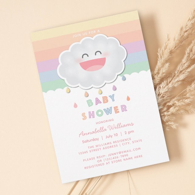 Niedliche Cloud Raindrops Gender Neutral Baby Show Einladung (Von Creator hochgeladen)