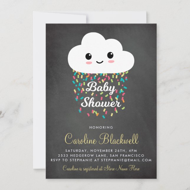 Niedliche Cloud und Confetti | Babydusche mit Zwis Einladung (Vorderseite)