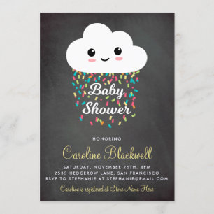 Niedliche Cloud und Confetti Babydusche mit Zwis Einladung