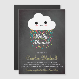 Niedliche Cloud und Confetti Kopfkarton-Babydusch Magneteinladung