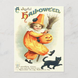 Niedliche Clown Black Cat Kürbislaterne Postkarte