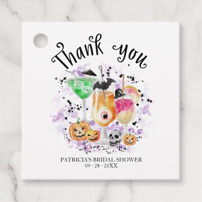 Niedliche Cocktails Halloween Brautparty Danke Geschenkanhänger (Vorderseite)